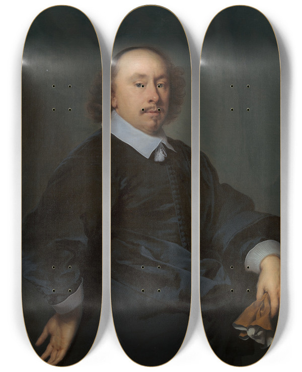 Triptych art skateboard deck of Cornelis Jonson Van Ceulen Portrait Of A Man_2 by Cornelis Johnson Van Ceulen (1593-1661)
