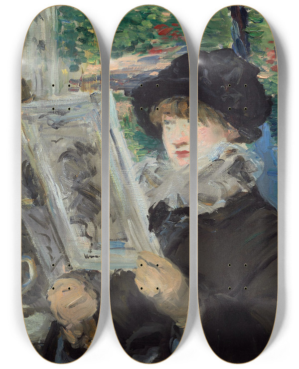 Triptych art skateboard deck of Douard Manet Woman Reading by douard Manet (1832-1883)