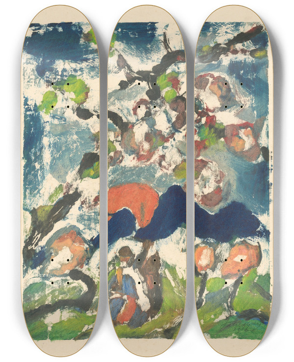 Triptych art skateboard deck of Zolo Palugyay Jar by Zolo Palugyay (1898-1935)