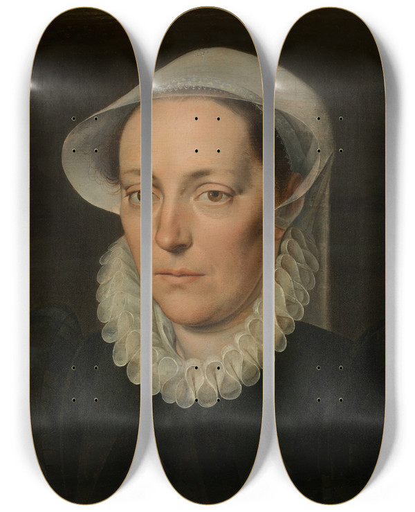 Triptych art skateboard deck of Pieter Pourbus Portrait Of A Woman_2 by Pieter Pourbus (1523-1584)