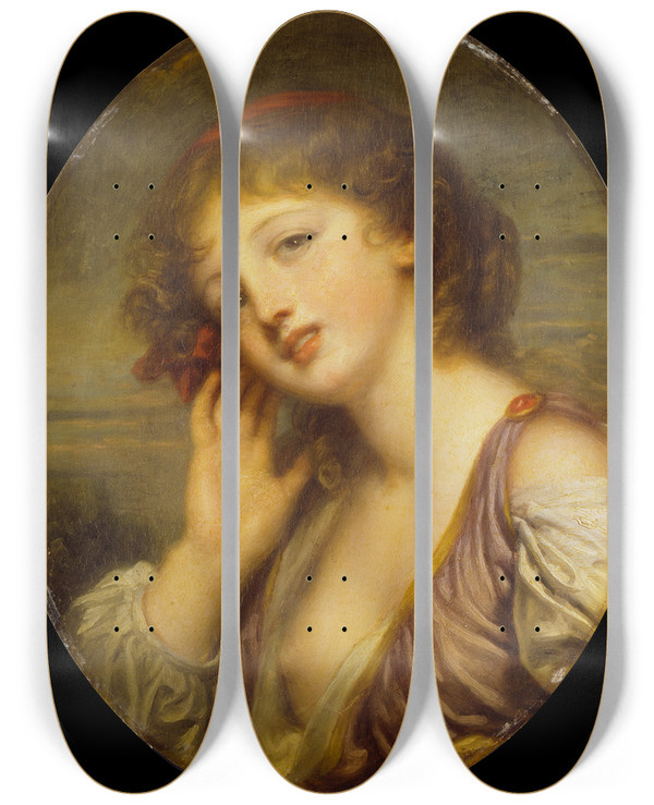 Triptych art skateboard deck of Jeanbaptiste Greuze The Listening Woman by Jean-Baptiste Greuze (1725-1805)