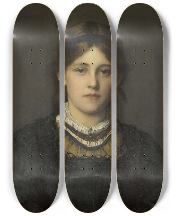 Triptych art skateboard deck of Franz Von Defregger Beauty Of The Tyrol by Franz Von Defregger (1835-1921)