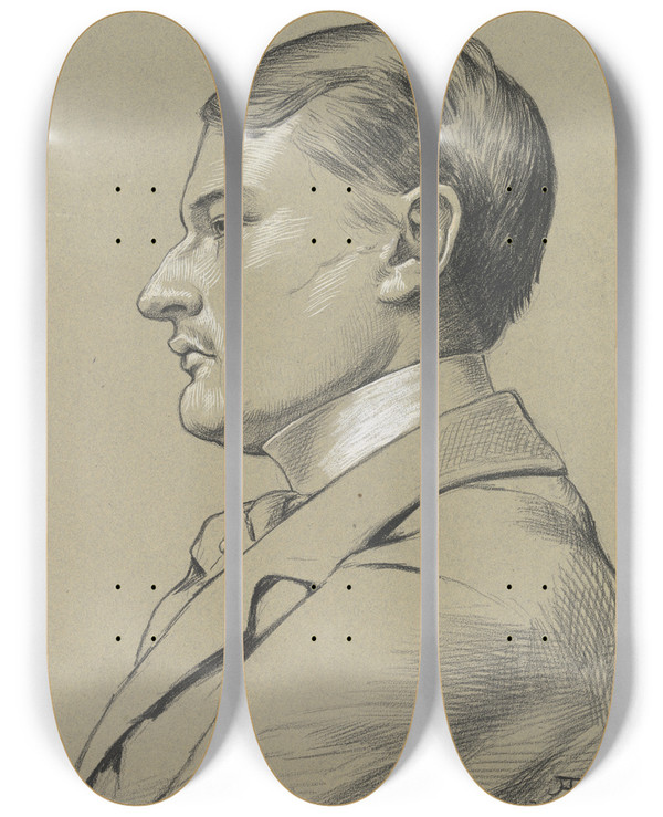 Triptych art skateboard deck of Hans Thoma Portrait Of Otto Kchler by Hans Thoma (1839-1924)