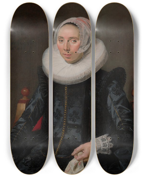 Triptych art skateboard deck of Frans Hals Portrait Of A Lady by Frans Hals (1581-1666)