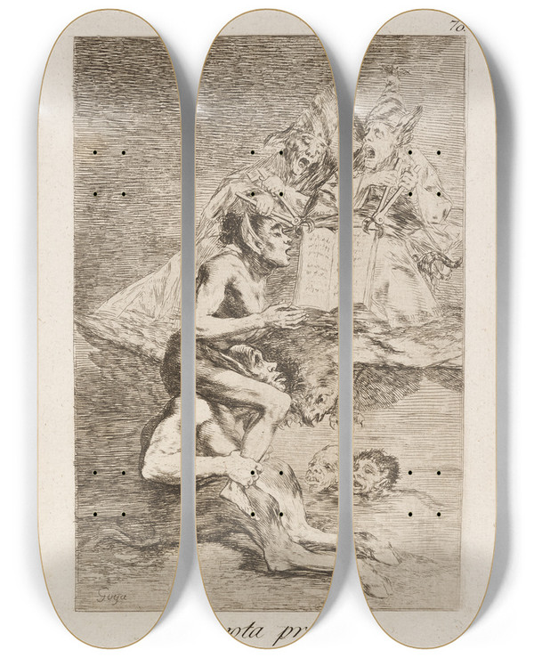Triptych art skateboard deck of Francisco De Goya Devota Profesion Devout Profession by Francisco de Goya (1746-1828)