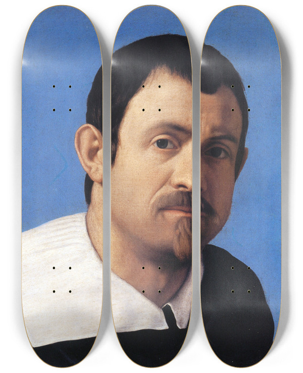 Triptych art skateboard deck of Giovanni Battista Salvi Da Sassoferrato Selfportrait by Giovanni Battista Salvi Da Sassoferrato (1609-1685)