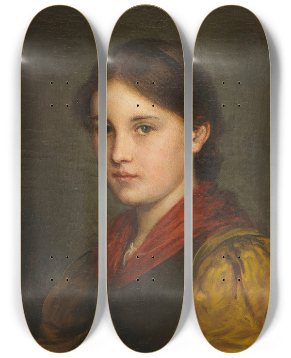 Triptych art skateboard deck of Franz Von Defregger Dirndl_2 by Franz Von Defregger (1835-1921)