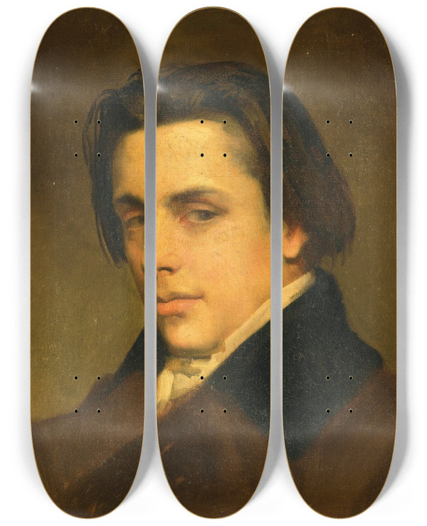 Triptych art skateboard deck of William Bouguereau Portrait Of A Man by William Bouguereau (1825-1905)