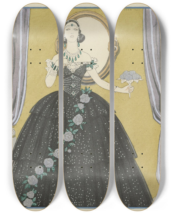 Triptych art skateboard deck of George Barbier Mme Ida Rubinstein Dans La Dame Aux Camlias by George Barbier (1882-1932)