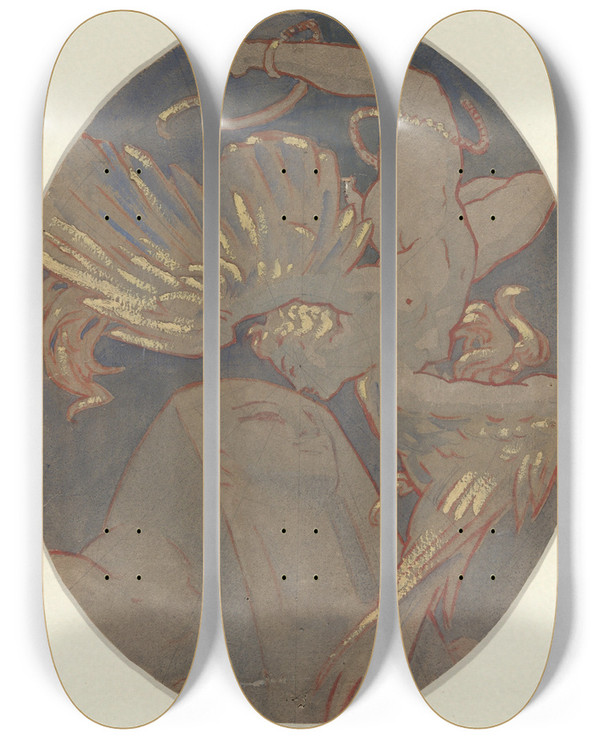 Triptych art skateboard deck of Elihu Vedder Viterbocopy Of Rondelsargents Ceiling In The Boston Museum Of Finearts by Elihu Vedder (1836-1923)