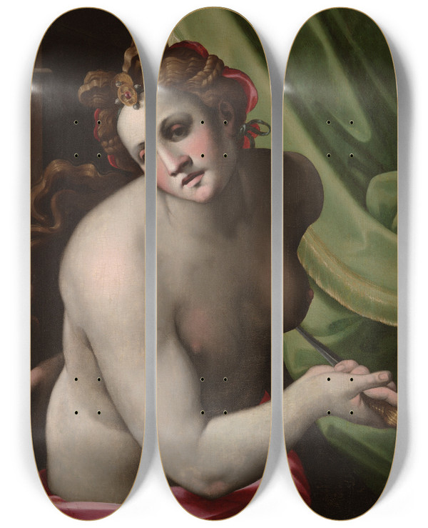 Triptych art skateboard deck of Michele Tosini Lucretia by Michele Tosini (1503-1577)