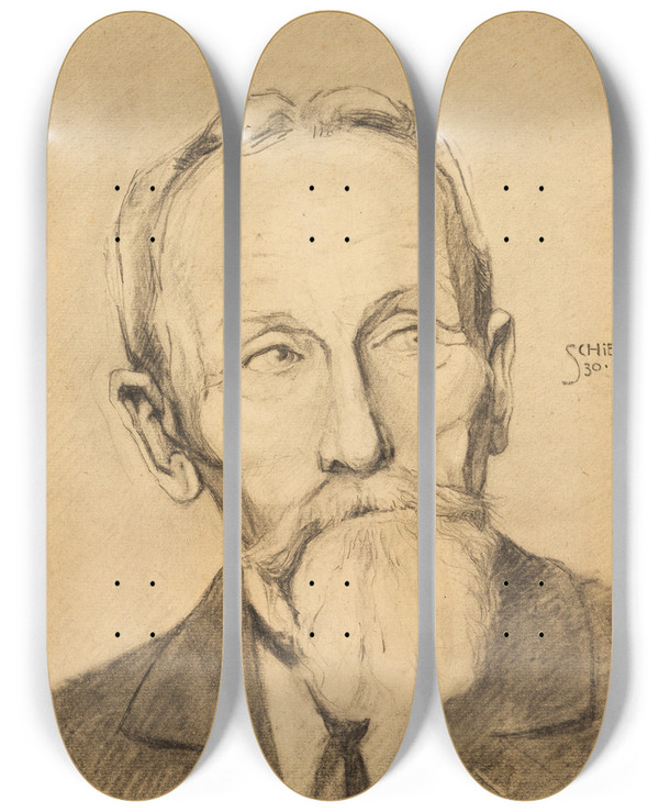 Triptych art skateboard deck of Egon Schiele Herrenportrt Mit Vollbart by Egon Schiele (1890-1918)