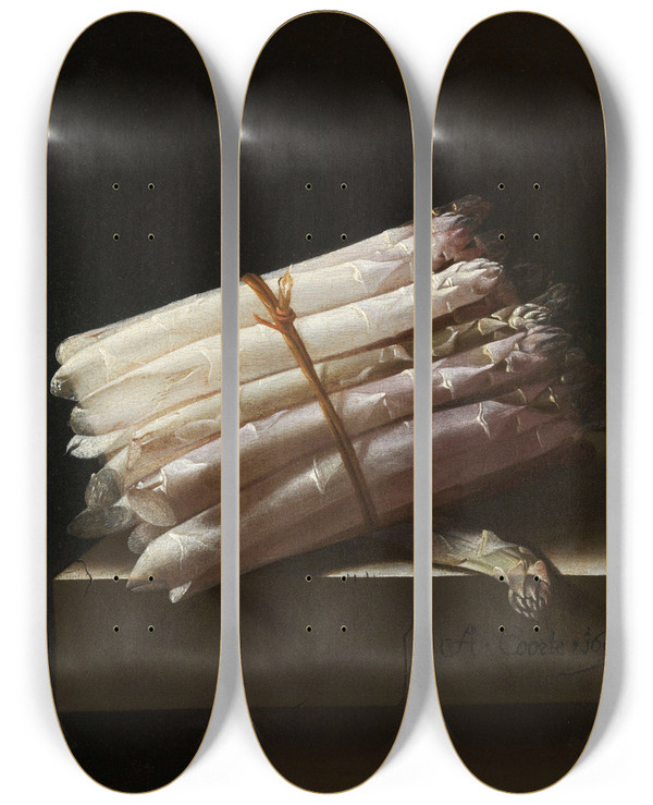 Triptych art skateboard deck of Adriaen Coorte Still Life With Asparagus by Adriaen Coorte (1660-1707)
