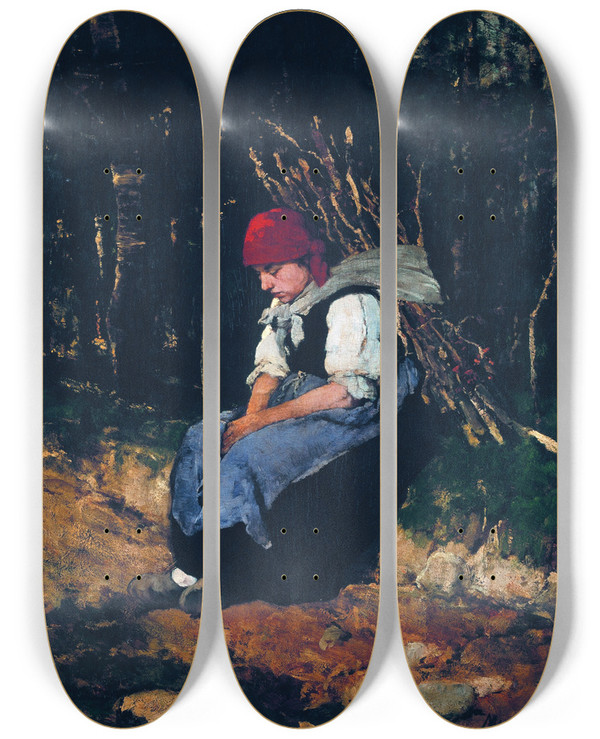 Triptych art skateboard deck of Mihly Munkcsy Woman Carrying Faggot by Mihaly Munkacsy (1844-1900)