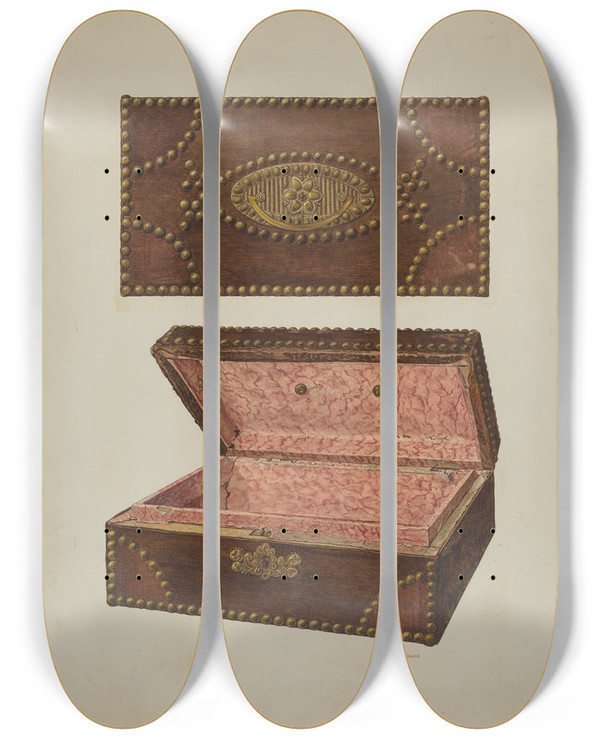 Triptych art skateboard deck of Rocco Navigato Letter Box by Rocco Navigato (20-)