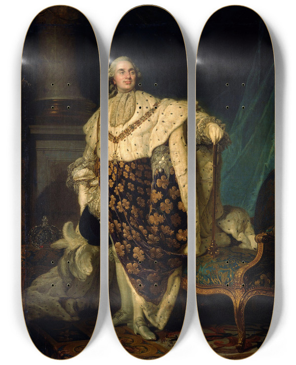 Triptych art skateboard deck of Joseph Siffred Duplessis Louis Xvi In Coronation Robes by Joseph Siffred Duplessis (1725-1802)