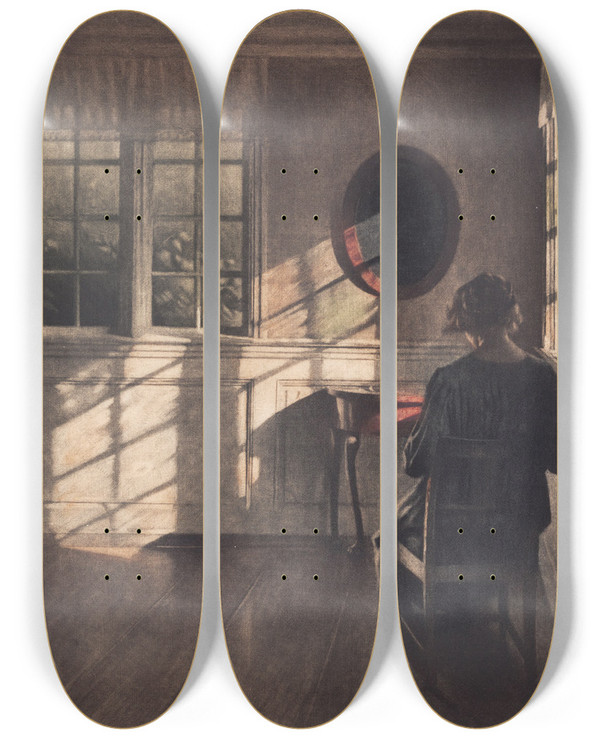 Triptych art skateboard deck of Peter Ilsted Solskin by Peter Ilsted (1861-1933)