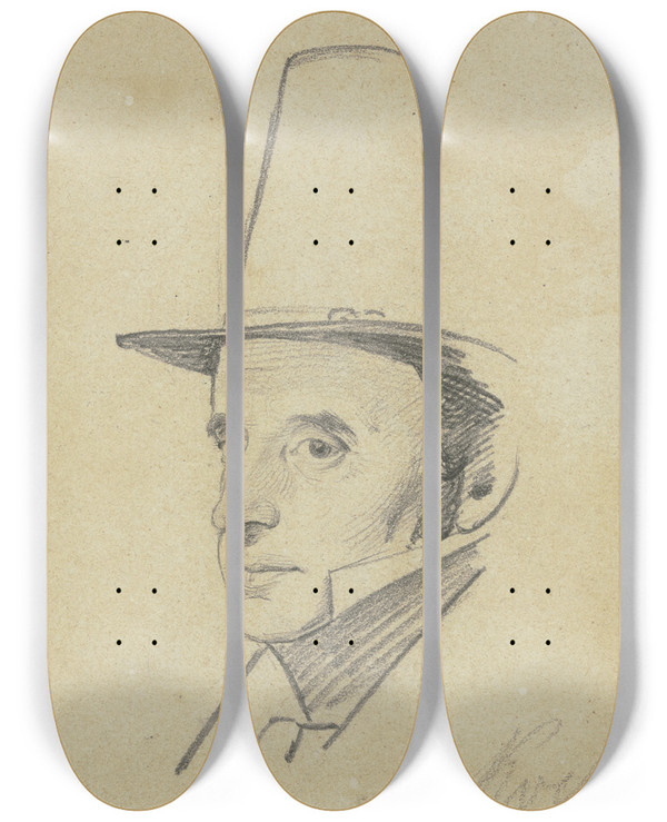 Triptych art skateboard deck of Carl Hoff Portrait Of Koch by Carl Hoff (1807-1862)