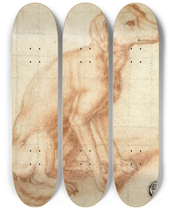 Triptych art skateboard deck of Dirk Valkenburg Retriever by Dirk Valkenburg (1675-1721)
