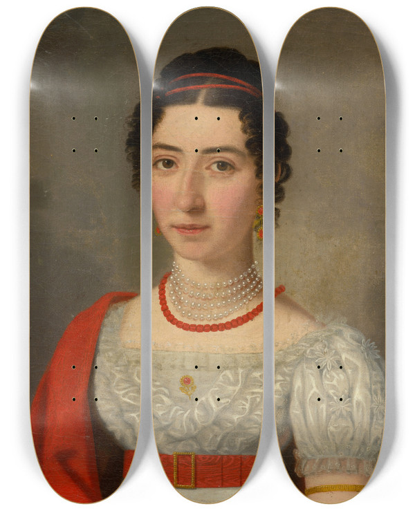 Triptych art skateboard deck of Jozef Czauczik Portrait Of Anna Okolicsnyi by Jozef Czauczik (1781-1857)