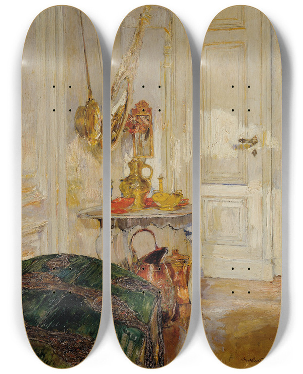 Triptych art skateboard deck of Karoline Kubin Weies Interieur by Karoline Kubin (1870-1942)