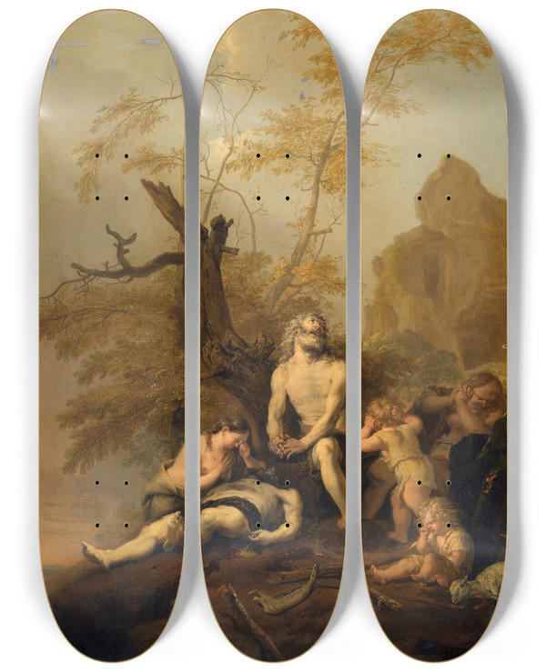 Triptych art skateboard deck of Bartholomeus Breenbergh The Death Of Abel by Bartholomeus Breenbergh (1598-1657)