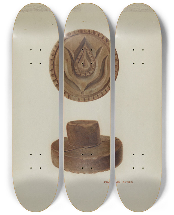 Triptych art skateboard deck of Albert Levone Pa German Butter Mold_8 by Albert Levone (20-)