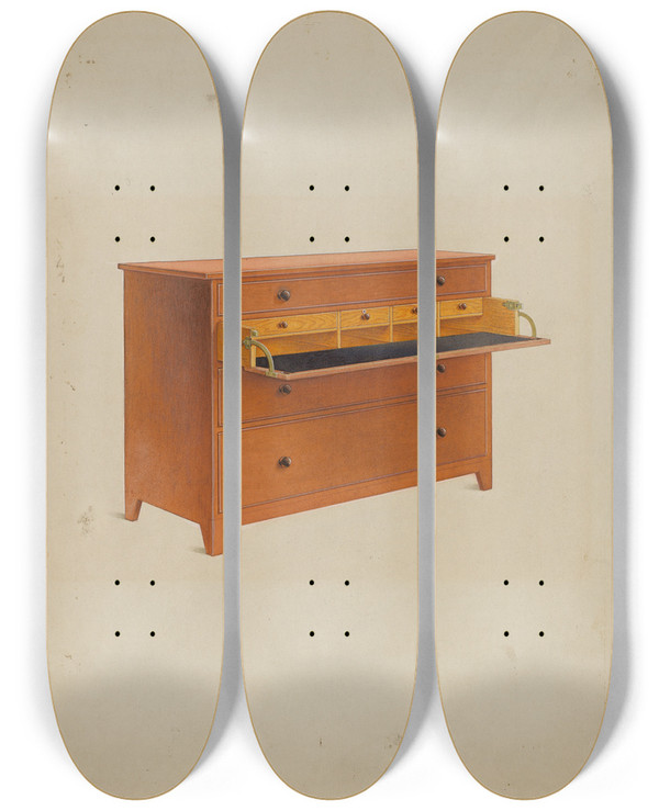 Triptych art skateboard deck of John W Kelleher Shaker Desk_2 by John W Kelleher