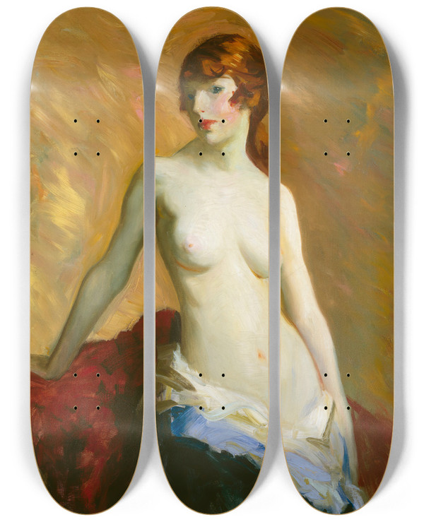 Triptych art skateboard deck of Robert Henri The Young Girl by Robert Henri (1865-1929)
