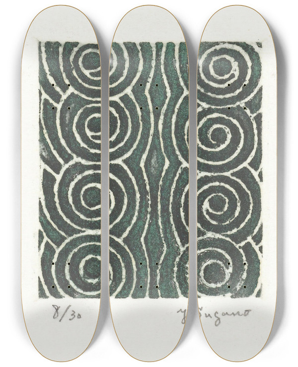 Triptych art skateboard deck of Yo Sugano Fantasie In Groen by Yo Sugano (20-)