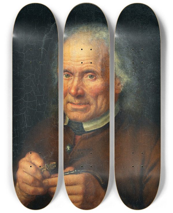 Triptych art skateboard deck of Johann Baptist Hchle Alter Bauer Sein Pfeifchen Stopfend by Johann Baptist Hochle (1754-1832)