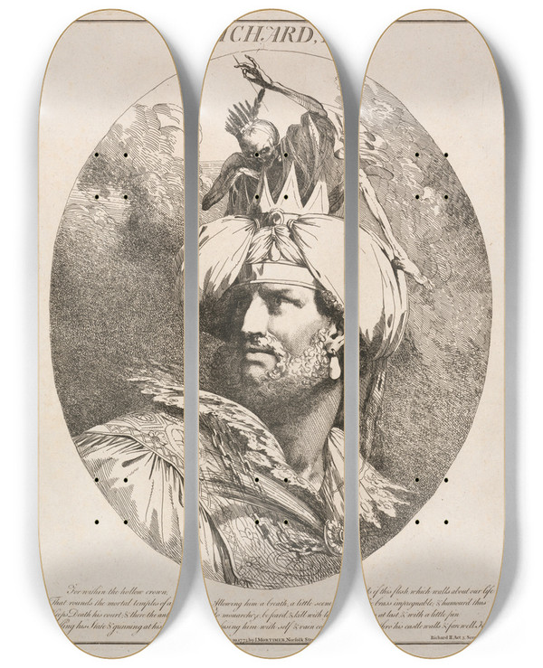 Triptych art skateboard deck of John Hamilton Mortimer Richard Ii Act Iii Scene Ii by John Hamilton Mortimer (1740-1779)