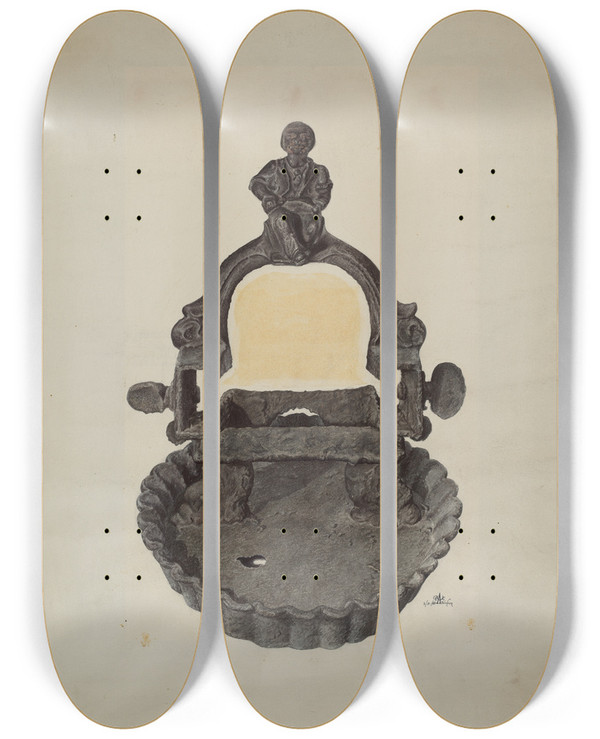 Triptych art skateboard deck of Ralph Atkinson Foot Scraper_1 by Ralph Atkinson (20-)