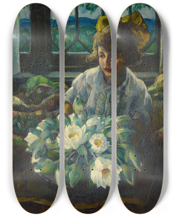 Triptych art skateboard deck of Leon Kroll Elaine Travis by Leon Kroll (1884-1974)