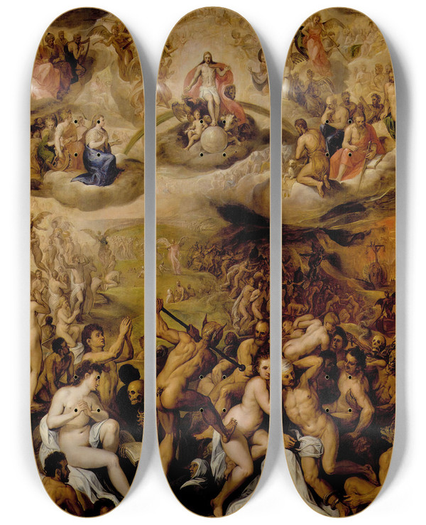 Triptych art skateboard deck of Crispijn Van Den Broeck The Last Judgment by Crispijn Van Den Broeck (1523-1591)