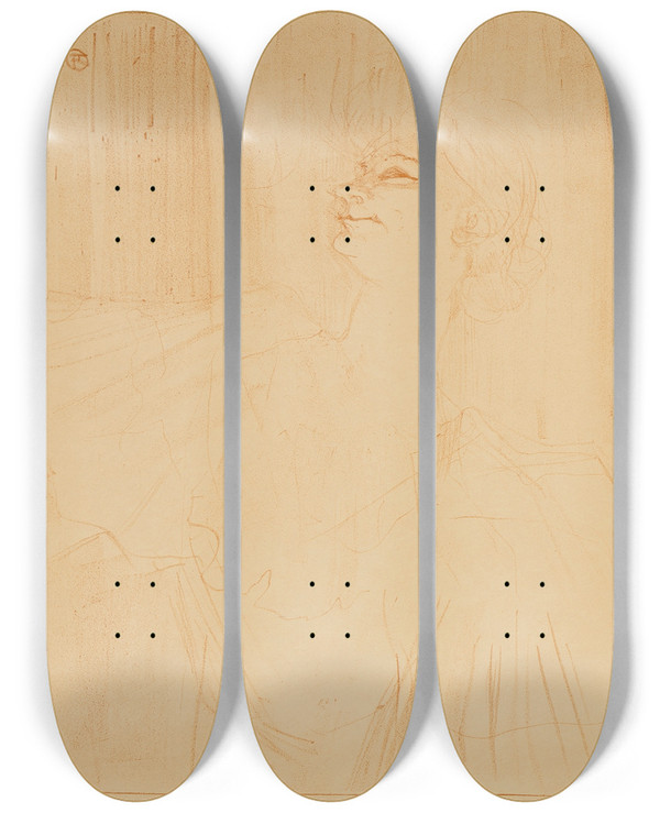 Triptych art skateboard deck of Henri De Toulouselautrec Yvette Guilbert Pl 4 by Henri de Toulouse-Lautrec (1864-1901)