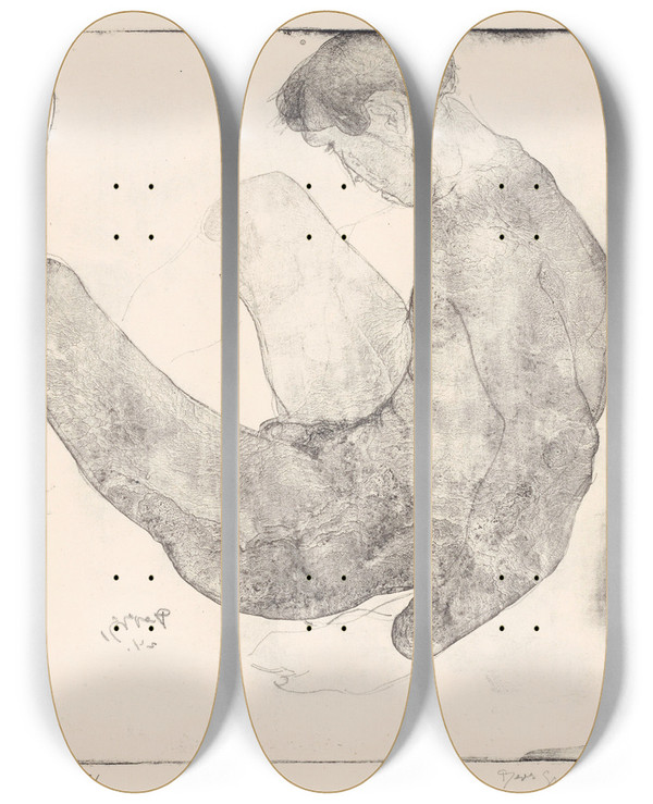 Triptych art skateboard deck of Reijer Stolk Naakte Man Met Opgetrokken Knien by Reijer Stolk (1896-1945)
