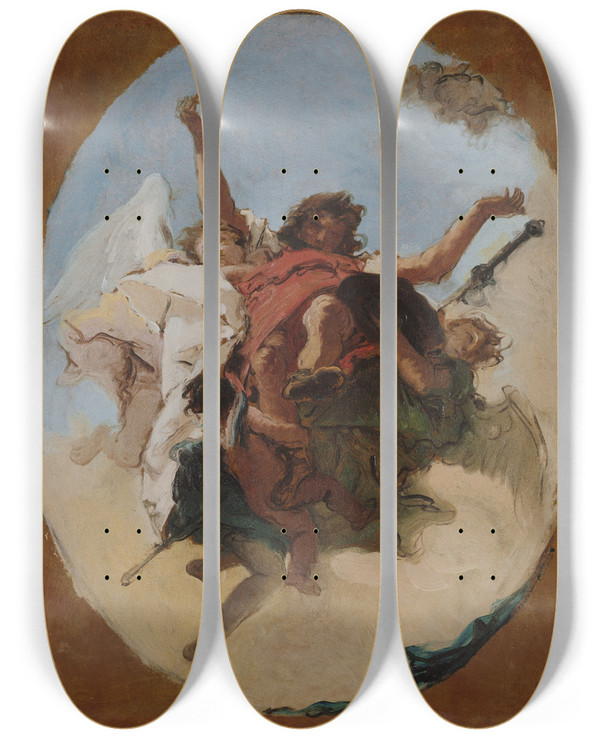 Triptych art skateboard deck of Giovanni Battista Tiepolo The Apotheosis Of Saintroch by Giovanni Battista Tiepolo (1696-1770)