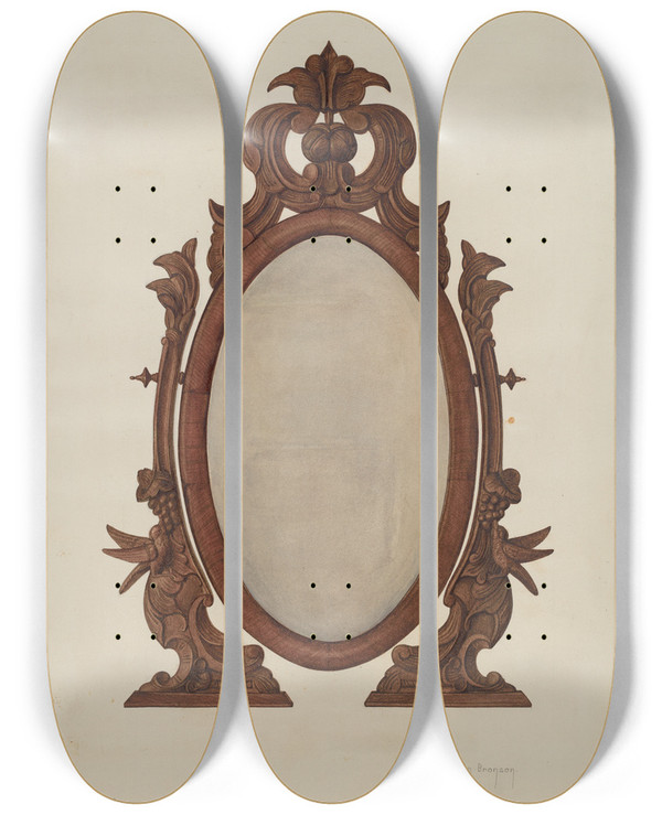 Triptych art skateboard deck of Helen Bronson Table Mirror by Helen Bronson