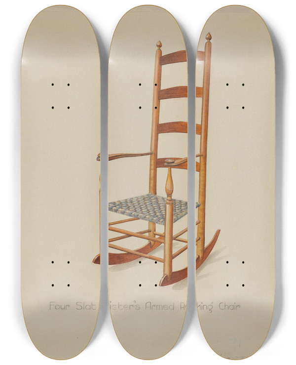 Triptych art skateboard deck of Victor F Muollo Shaker Rocking Chair by Victor F Muollo