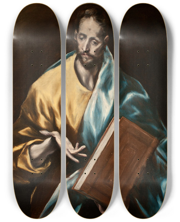 Triptych art skateboard deck of El Greco Domenikos Theotokopoulos St James The Less by El Greco Domenikos Theotokopoulos (1540-1614)