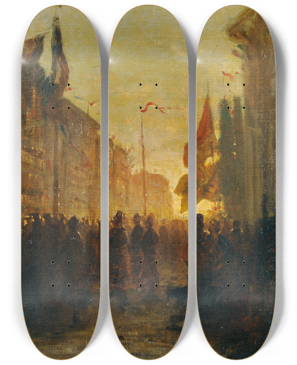Triptych art skateboard deck of Alois Schnn Festbeflaggung by Alois Schonn (1826-1897)