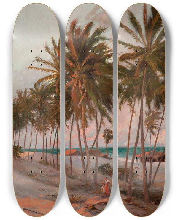 Triptych art skateboard deck of Aurlio Figueiredo Beach In Fortaleza by Aurelio Figueiredo (1854-1916)