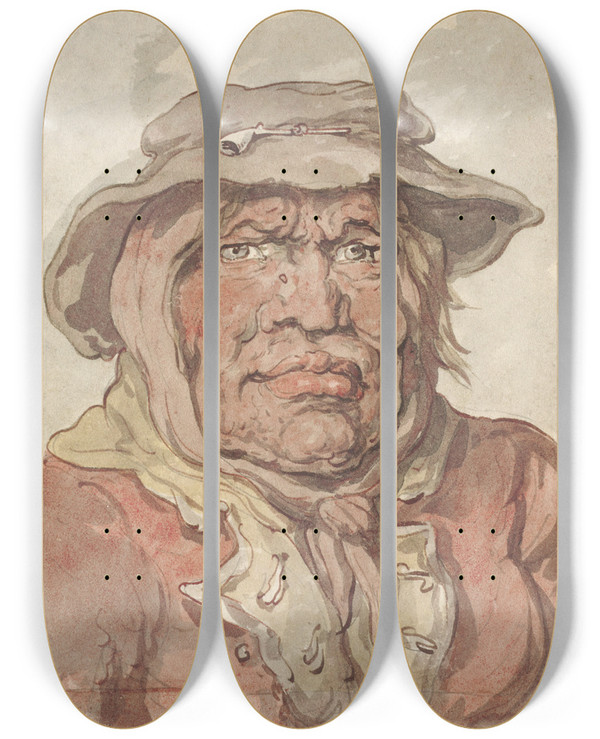 Triptych art skateboard deck of Thomas Rowlandson A Soldiers Widow by Thomas Rowlandson (1756-1827)