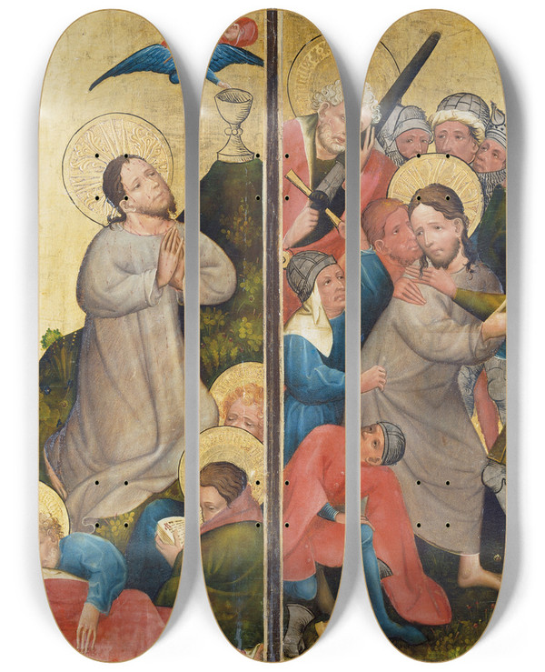Triptych art skateboard deck of Master Of The Middle Rhine Agony In The Garden And Arrest Of Christ by Master Of The Middle Rhine (1470-1480)