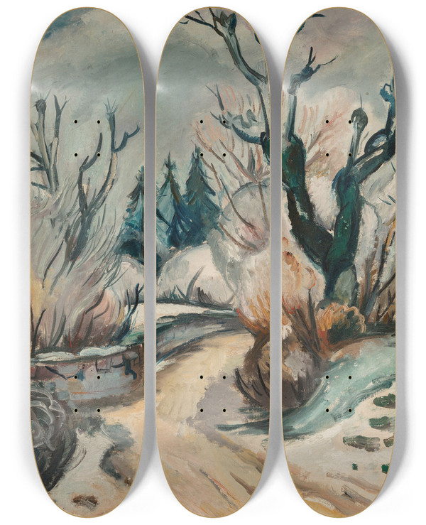 Triptych art skateboard deck of Emile Othon Friesz Paysage Sous La Neige by Emile Othon Friesz (1879-1949)