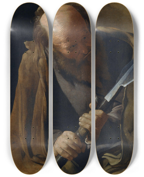 Triptych art skateboard deck of Georges De La Tour St Thomas by Georges de La Tour (1593-1652)