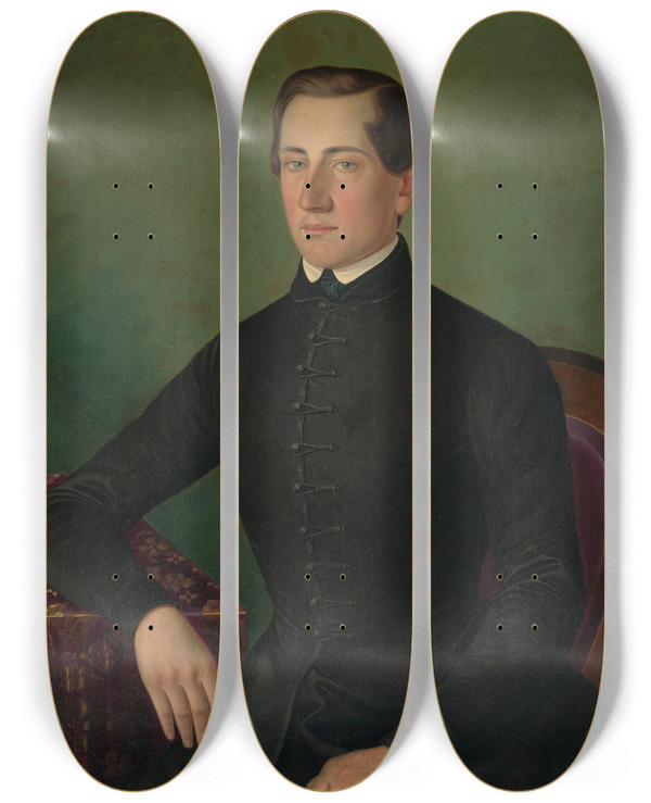 Triptych art skateboard deck of Peter Michal Boh Portrait Of A Man_1 by Peter Michal Bohun (1822-1879)