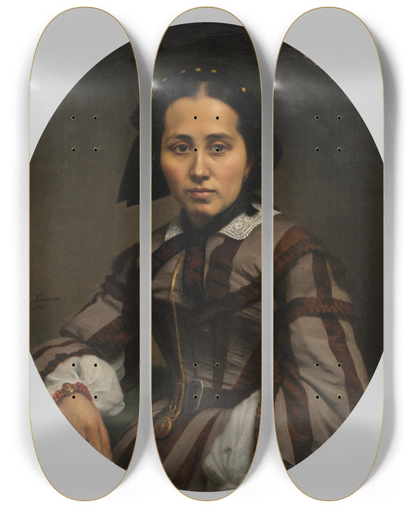 Triptych art skateboard deck of Johann Heinrich Neumann Portrait Of A Lady by Johann Heinrich Neumann (1801-1879)