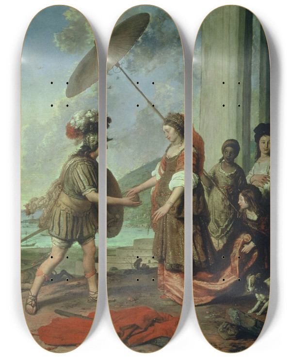 Triptych art skateboard deck of Willem Strijcker Theseus And Ariadne by Willem Strijcker